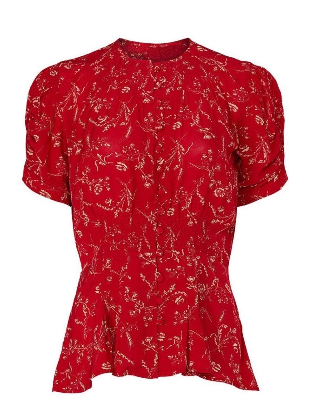 Ralph Lauren Red Floral Short-Sleeve Peplum Top